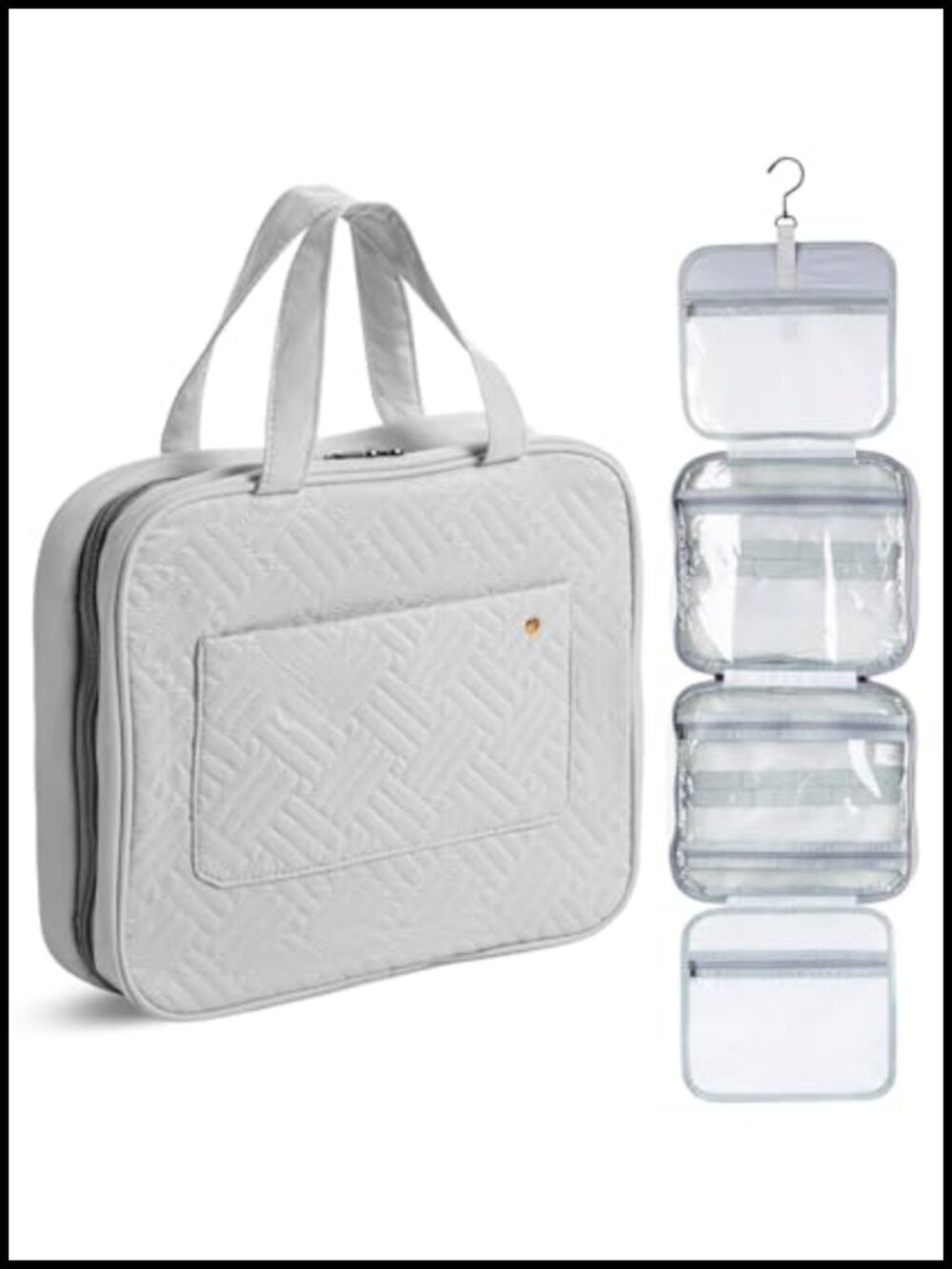 Travel Toiletry Bag Organizer Foldable Water-Resistant Fabric Hanging Hook